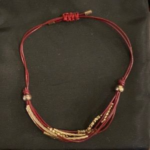 Adjustable Dark Burgundy/Gold Bead Bracelet